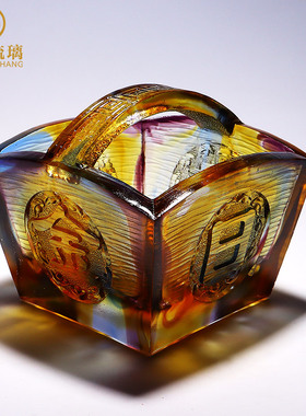 琉璃工艺品摆件日进斗金聚宝盆客厅办公室水晶装饰品店铺开业礼物