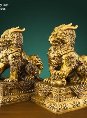 铜麒麟摆件一对麒麟将军招财聚财客厅玄关门口镇宅开业送礼大号