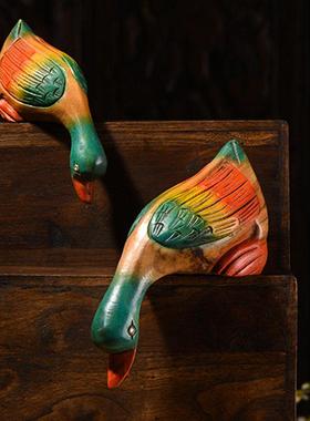 异丽东南亚家居工艺品客厅木制手工鸭子小摆件电视酒柜装饰品摆设