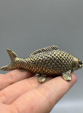 仿古做旧铜器实心黄铜招财铜鲤鱼小摆件迷你小鱼儿铜艺小鲤鱼铜鱼