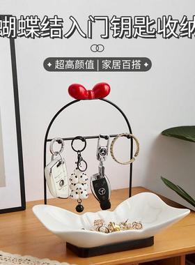 轻奢玄关置物架高级感入户进门口放钥匙挂收纳托盘摆件鞋柜装饰品