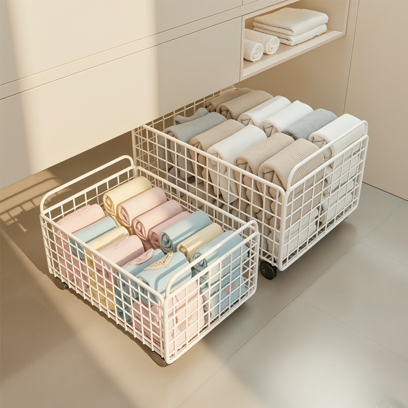浴室柜下可移动小推车置物架脏衣服收纳筐带轮大容量脏衣篓收纳架 - 图2
