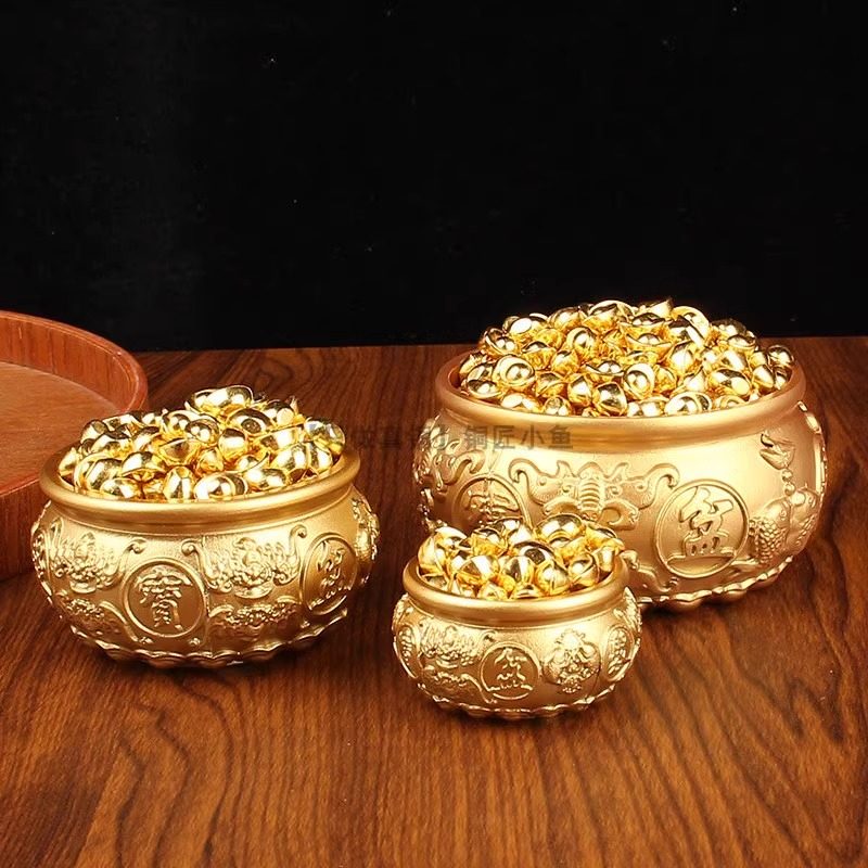 黄铜聚宝盆成品摆件大号小号五福聚宝缸米缸招财摆设迷你小元宝,淘宝优惠券,粉丝福利购,淘宝优惠卷