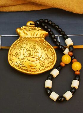 手中有钱把件实心黄铜福袋吊坠挂件日进斗金摆件钱袋子手把件