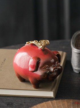 中式陶瓷招财生肖猪茶宠摆件创意诸事如意复古客厅桌面装饰送礼品