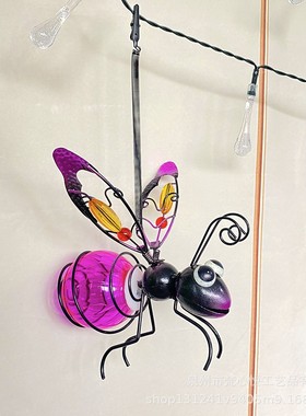 铁艺太阳能灯蜜蜂金属工艺摆件庭院家居公园壁挂墙贴装饰动物