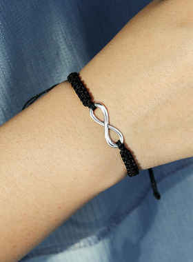 2025新款欧美风潮流情侣黑白编织手链男女通用个性8字调节饰品