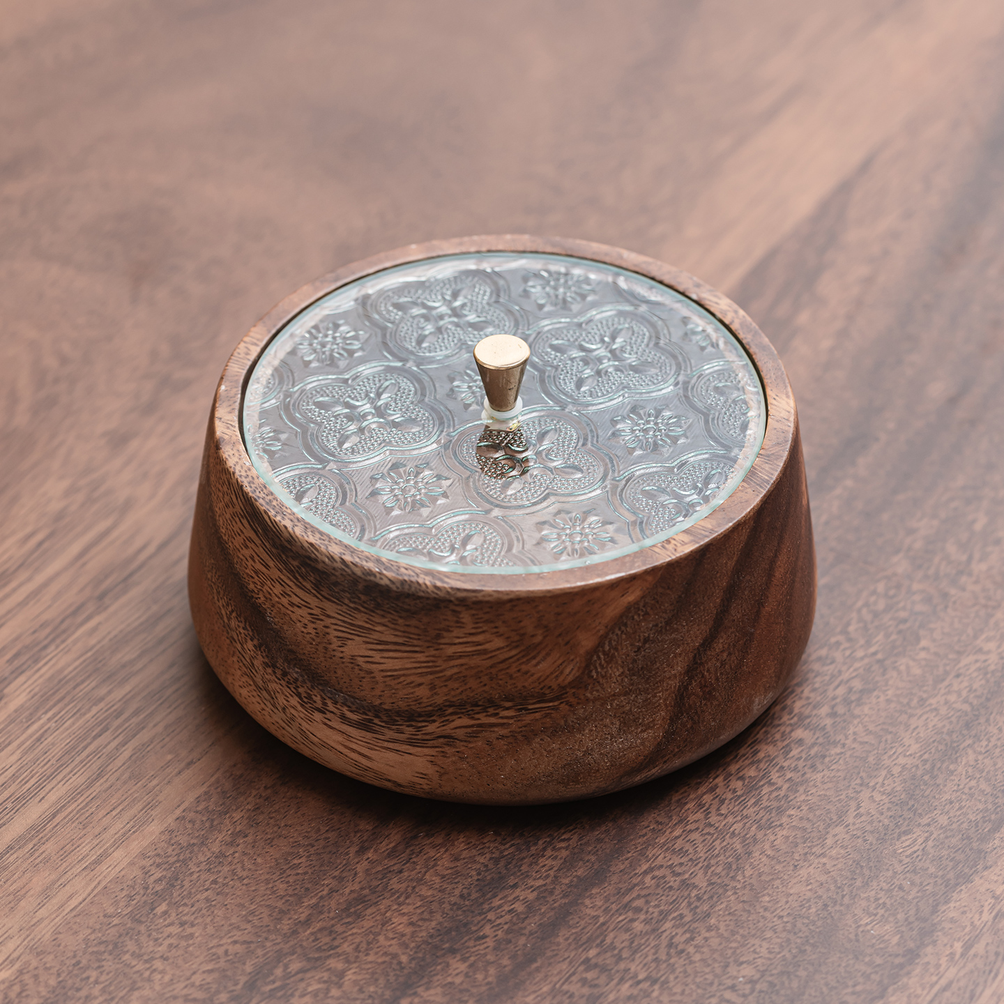 整木海棠花玻璃带盖果盘木质果盆酒店桌面收纳零食糖果坚果盒盘子 - 图0