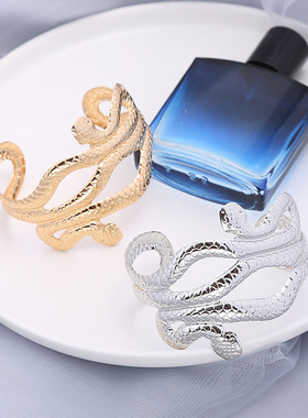 工厂直销 欧美跨境热卖 创意夸张个性金属蛇形手镯开口可调节手环