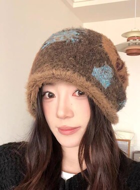 女冬季美拉德毛绒堆堆帽保暖护耳