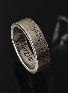 从不睡觉 马吉拉风格颠倒字母戒指纯银做旧Margiela男女情侣对戒