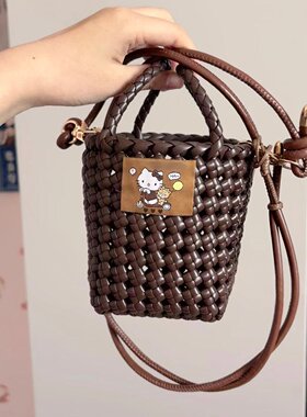 藤编咖啡色通勤小桶包DIY材料包