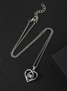 外贸新品韩版ins新品简约心形吊坠女气质七夕礼物镶钻锆石项链