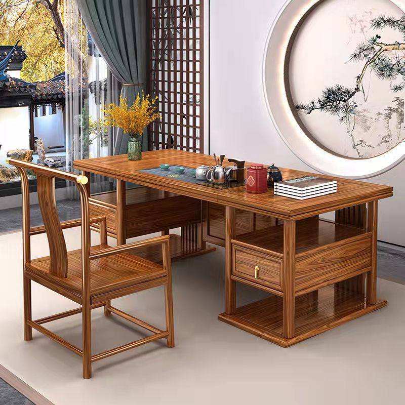 印尼花梨木茶桌实木茶桌椅组合新中式全套自动烧水一体功夫泡茶桌 - 图0