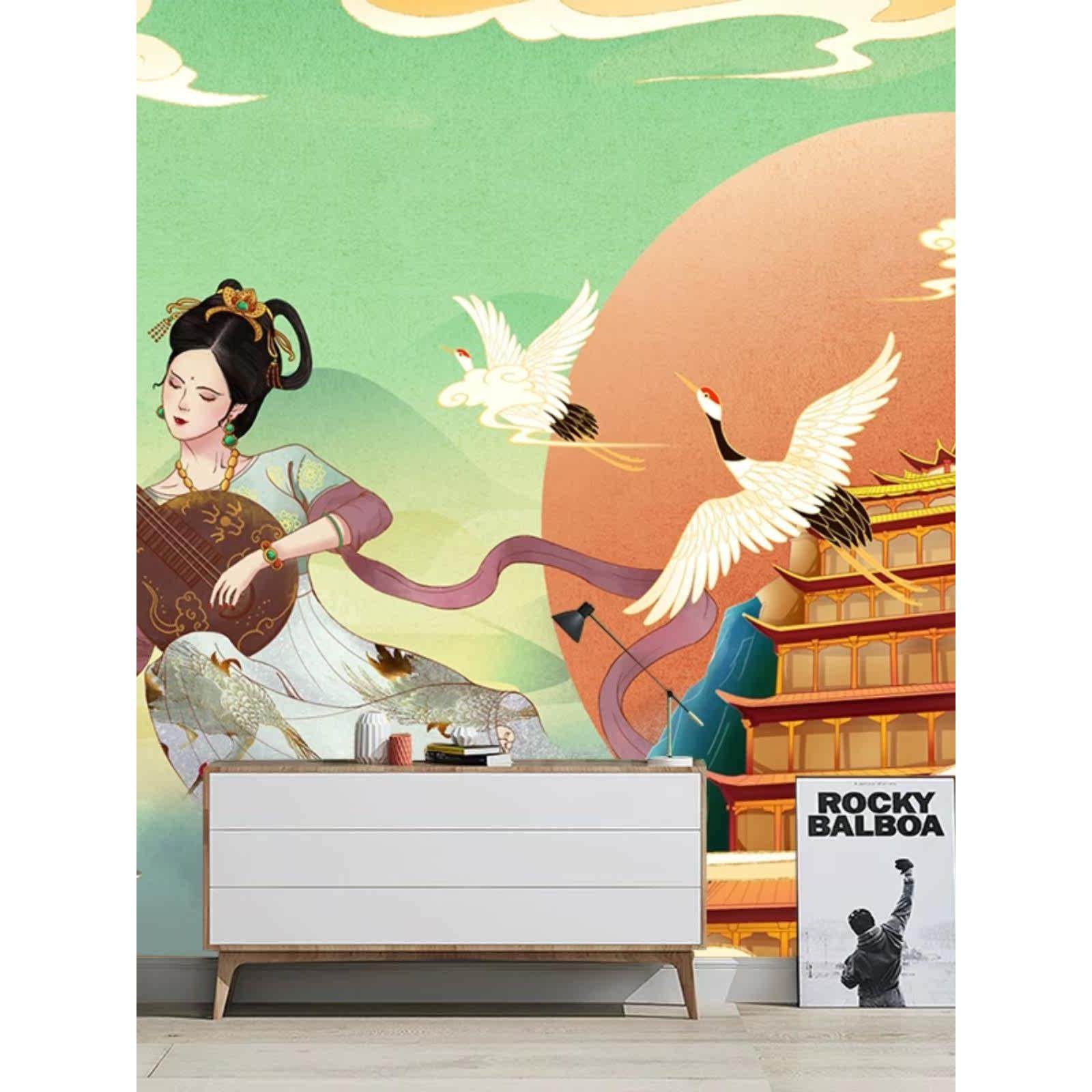 敦煌飞天仙女图祥云古典墙纸酒店大堂客房壁画足浴采耳理疗店墙布,淘宝优惠券,粉丝福利购,淘宝优惠卷