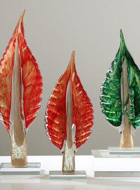 现代琉璃轻奢艺术树叶摆件简约电视柜别墅客厅玄关装饰桌面摆设