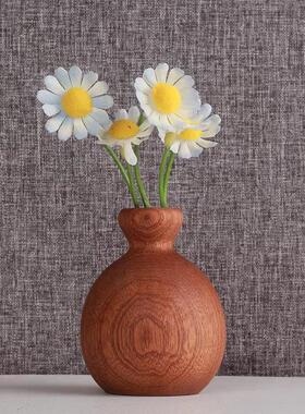 木质手作花器插花瓶实木花插桌面装饰复古手工简约干花瓶摆件