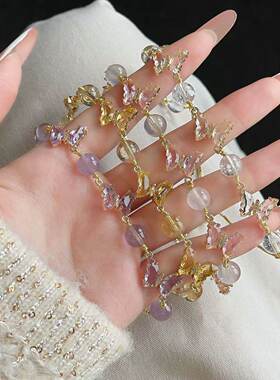 普陀山文创水晶蝴蝶手链女马粉