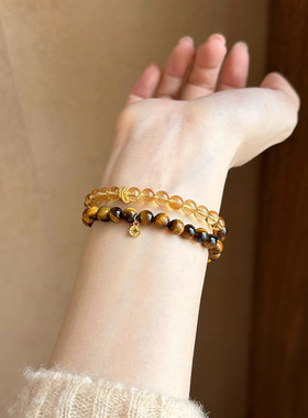 【已过香】天然虎眼石黄水晶手串