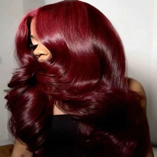 30 Inch Burgundy Body Wave Human Hair Wigs 13x4 HD Lace Fro - 图3