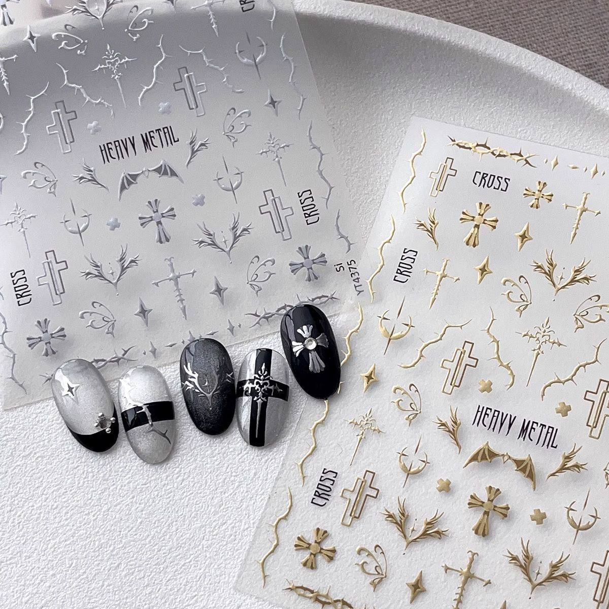 新款 烫金十字架羽翼防水背胶 高感烫银荆棘之心美甲贴纸咕卡平板,淘宝优惠券,粉丝福利购,淘宝优惠卷