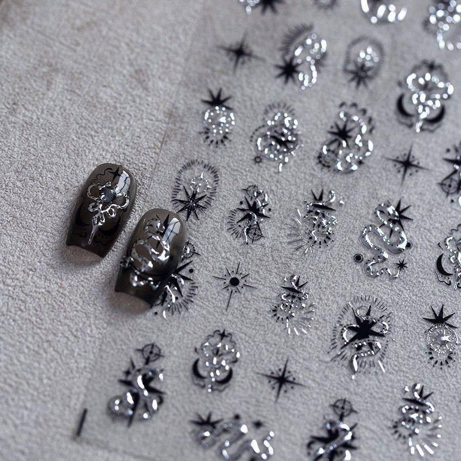 辣妹招财星月小蛇美甲贴纸立体浮雕烫金背胶暗黑diy防水中长款饰,淘宝优惠券,粉丝福利购,淘宝优惠卷