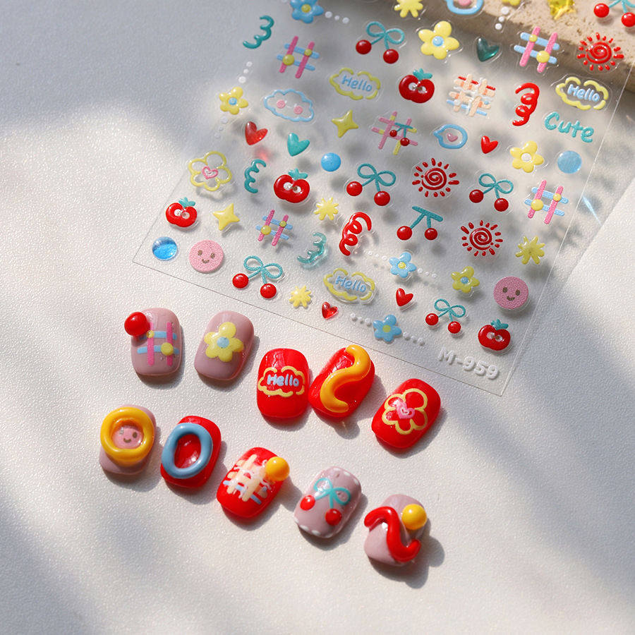 2025新款多巴胺涂鸦水果立体花园浮雕美甲贴纸小兔子可爱指甲装饰,淘宝优惠券,粉丝福利购,淘宝优惠卷