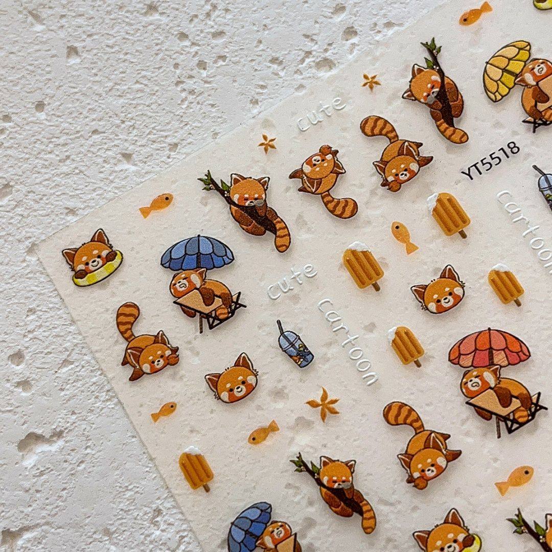 新款卡通可爱小浣熊浮雕美甲贴纸装饰背胶3d立体熊猫贴纸指甲diy,淘宝优惠券,粉丝福利购,淘宝优惠卷