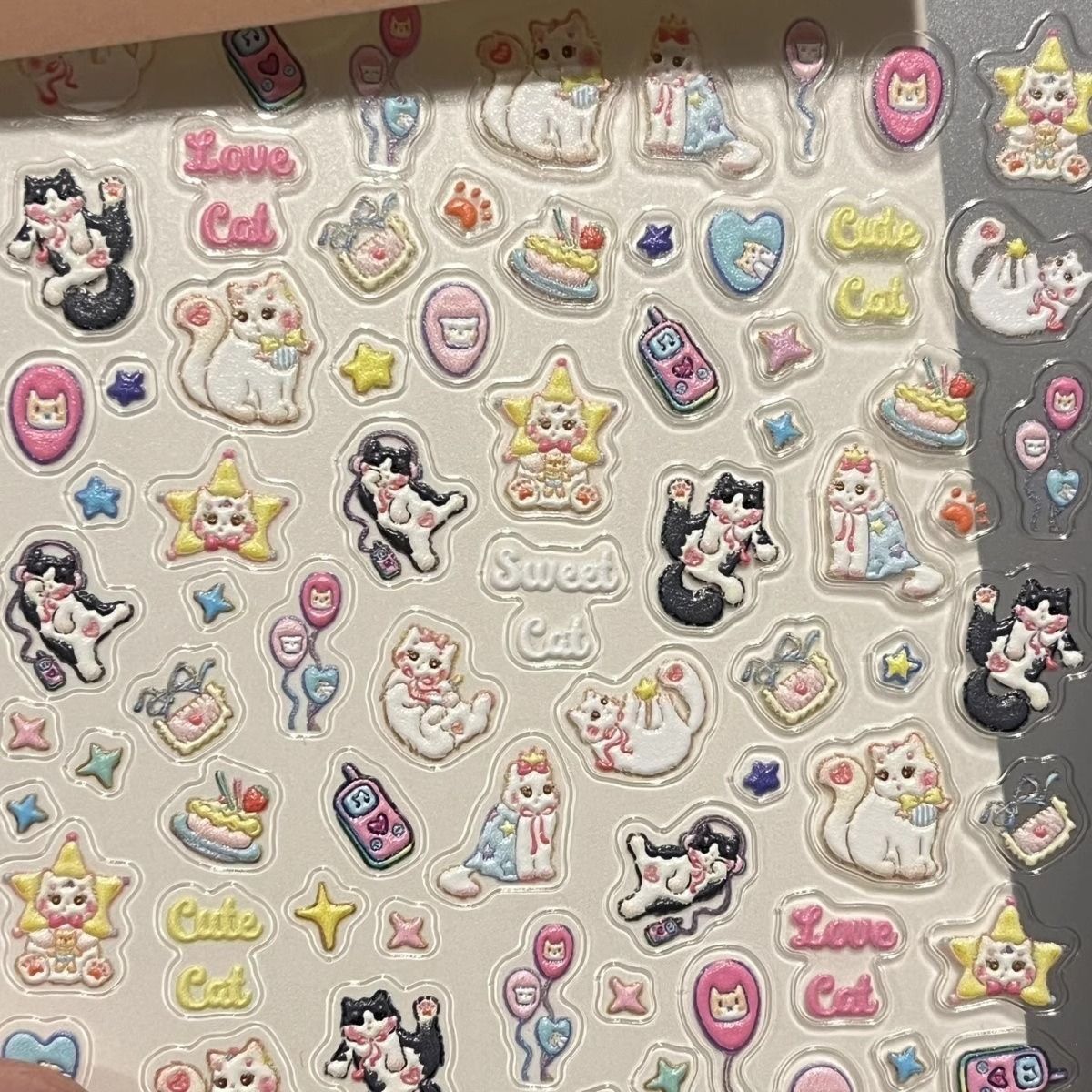 2025新款可爱美甲猫咪贴纸浮雕diy水杯指甲ccd平板ipad立体3d装饰 - 图0