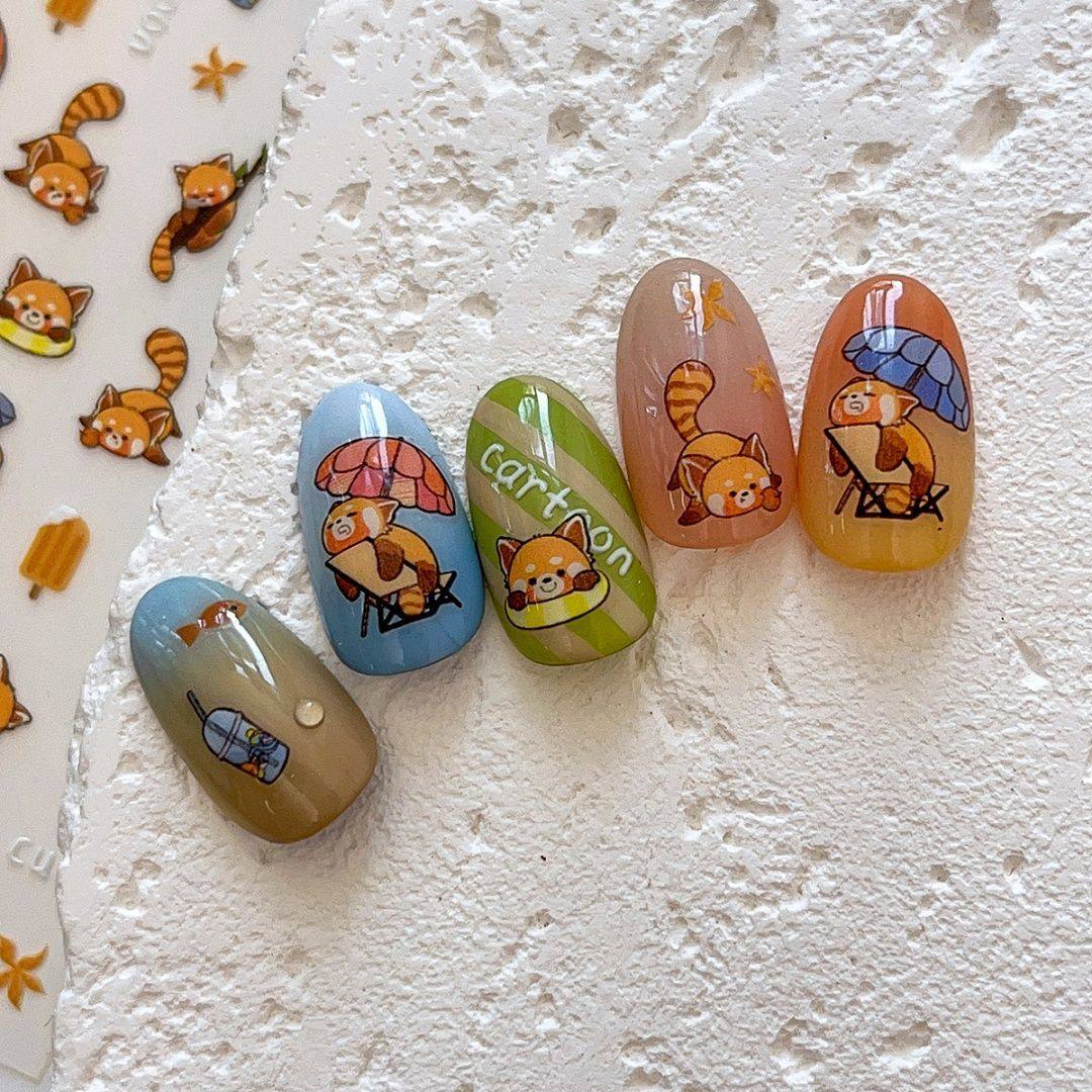 新款卡通可爱小浣熊浮雕美甲贴纸装饰背胶3d立体熊猫贴纸指甲diy,淘宝优惠券,粉丝福利购,淘宝优惠卷