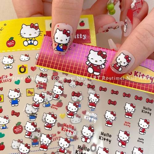 少女心立体浮雕款hellokitty凯蒂kt猫可爱卡通日系美甲装饰指甲贴 - 图0