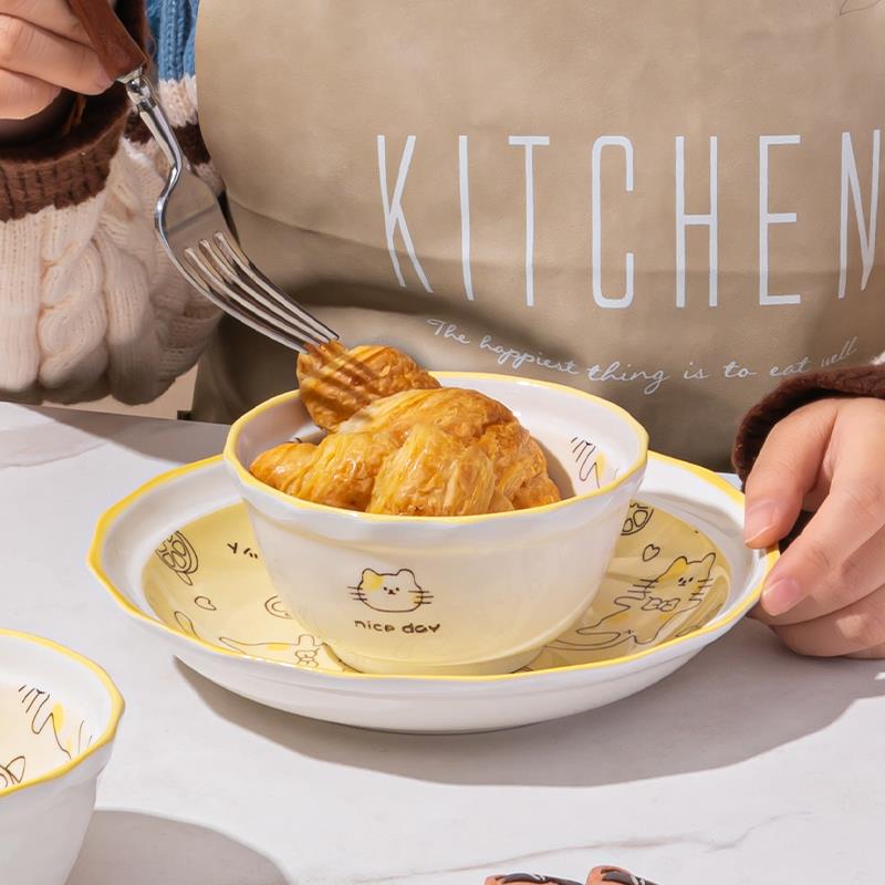 美康之家釉下彩可爱卡通碗碟套装家用陶瓷碗筷盘餐具碗盘一人食 - 图1