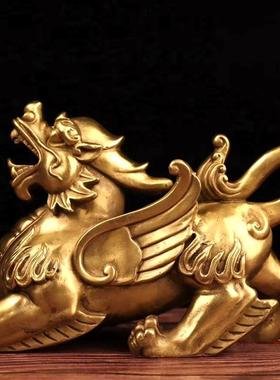 纯铜貔貅飞天貔貅一对摆件家居客厅办公桌风水铜器招财礼品摆件