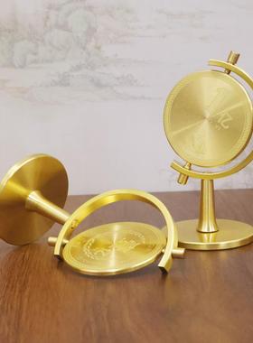 黄铜一个亿小目标转转手把件办公室桌面解压旋转把玩工艺品摆件