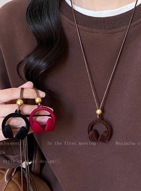 韩系小众迷你耳机吊坠毛衣链