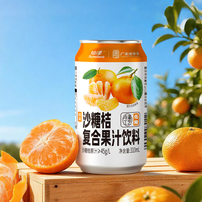 仙津果汁饮料黄皮沙糖桔果味低糖饮料310ml*24 罐装整箱果汁饮品