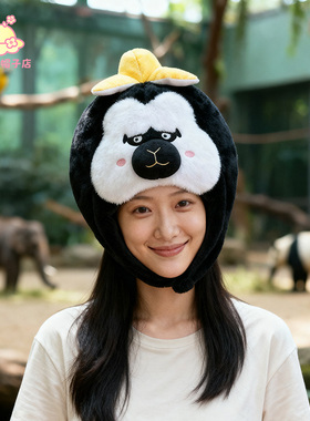 2026新品可爱少女心白面僧面猴头套动物园表演文创帽子毛绒道具