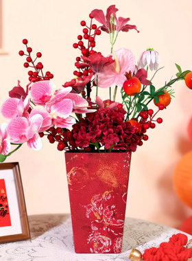 摆件装饰仿真花福桶结婚装饰乔迁客厅摆设塑料假花新年抱抱桶花艺