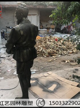 极速现货玻璃钢仿铜古代民俗人物打水挑水K雕塑提水倒水步行街景