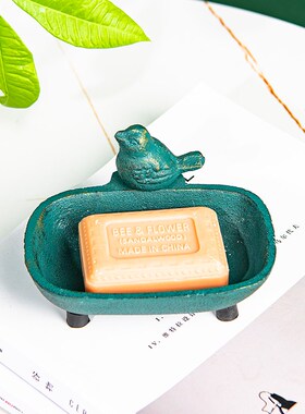 Sungmor 铸铁肥皂盒复古摆件可爱造型香皂沥水架桌面装饰小型收纳