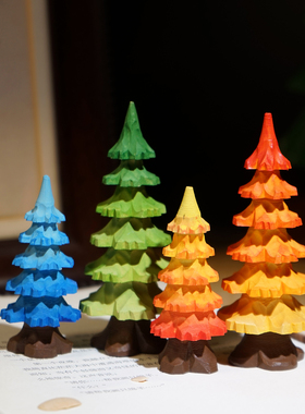 “万山红遍，层林尽染”手工木雕小摆件圣诞松树节日氛围感装饰品