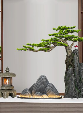 迎客松假山微景景观室内楼梯转角庭院玄关会所橱窗枯山水造景装饰