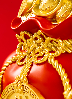 妙工坊  聚宝袋新中式摆件储钱罐家居客厅酒柜装饰品商场大堂礼品