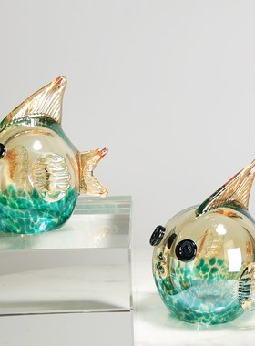 轻奢简约水晶琉璃鱼摆件客厅电视柜卧室玄关样板房玻璃装饰品摆设