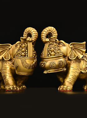 纯黄铜葫芦象聚宝盆象摆件家居办公室店铺装饰礼品纯铜元宝如意象