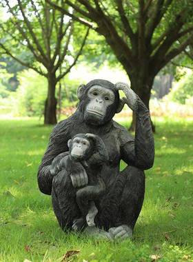 户外园林雕塑庭院装小品仿真动物黑大猩钢摆ZJD件饰玻猩璃大型工