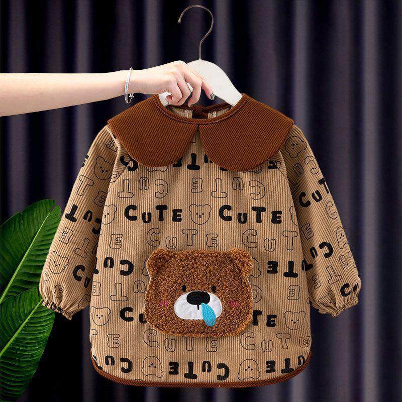 秋冬灯芯绒宝宝罩衣儿童围裙防水防脏婴儿吃饭围兜护衣男童反穿衣,淘宝优惠券,粉丝福利购,淘宝优惠卷