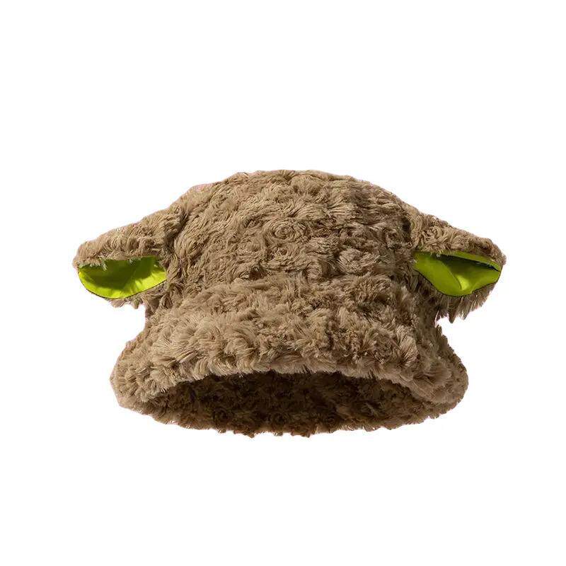 小羊帽秋冬季毛绒绒帽可爱羊耳朵渔夫帽子女学生百搭保暖护耳帽潮