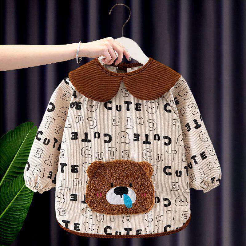 秋冬灯芯绒宝宝罩衣儿童围裙防水防脏婴儿吃饭围兜护衣男童反穿衣,淘宝优惠券,粉丝福利购,淘宝优惠卷