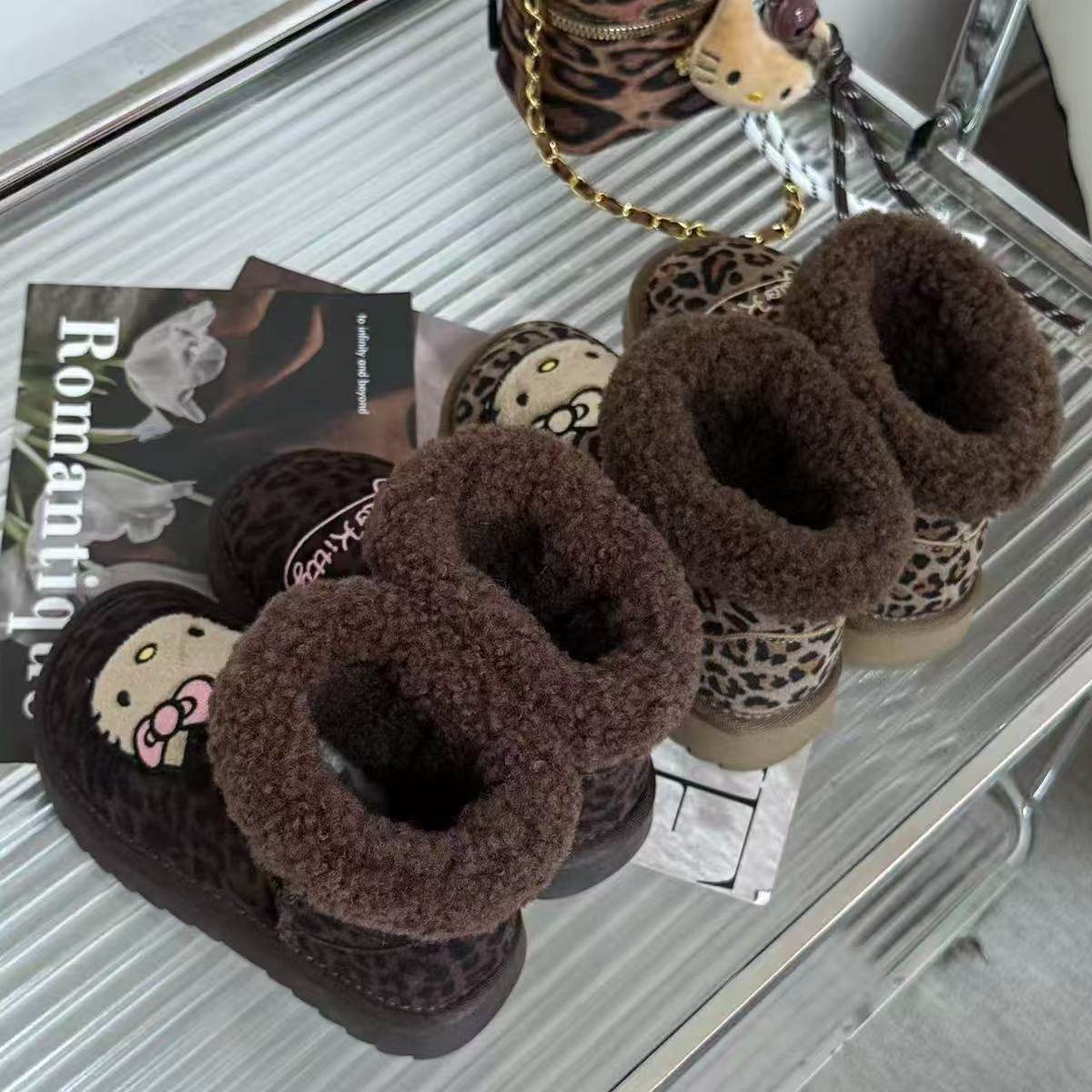 女童2026冬季新款豹纹雪地靴中大童KT猫加绒棉靴儿童中筒保暖鞋子,淘宝优惠券,粉丝福利购,淘宝优惠卷